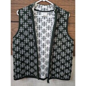 Christopher Banks Reversible Christmas Knit Sweater Vest Green White Size Large